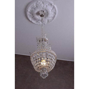 VINTAGE KORBLÜSTER DECKENLAMPE KRONLEUCHTER KRISTALL LÜSTER SHABBY