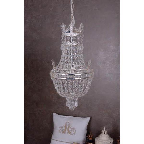 VINTAGE KORBLÜSTER DECKENLAMPE KRONLEUCHTER KRISTALL LÜSTER SHABBY