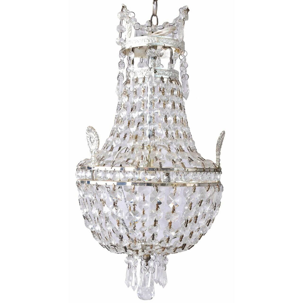 VINTAGE KORBLÜSTER DECKENLAMPE KRONLEUCHTER KRISTALL LÜSTER SHABBY