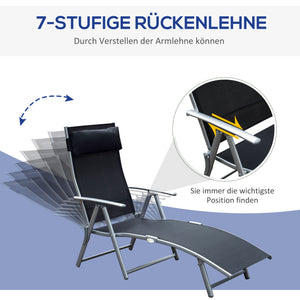 Klappbare Liegestuhl mit Kissen 137x635x1005cm Schwarz