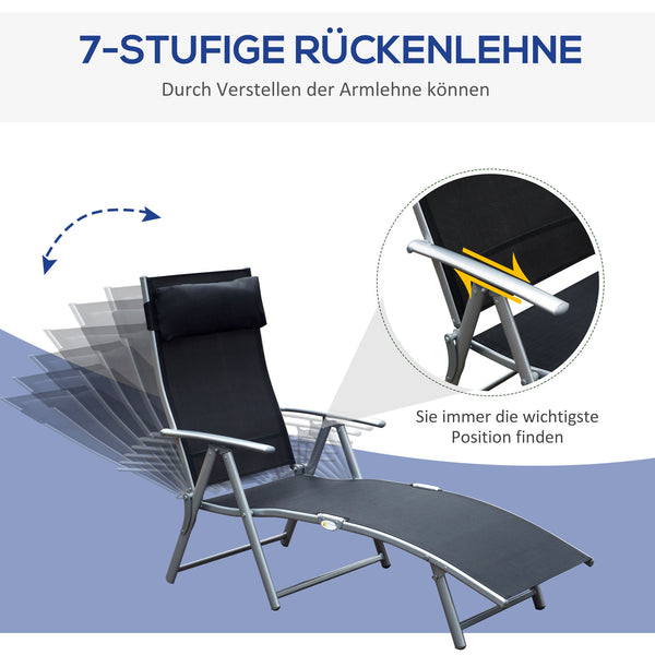 Klappbare Liegestuhl mit Kissen 137x635x1005cm Schwarz