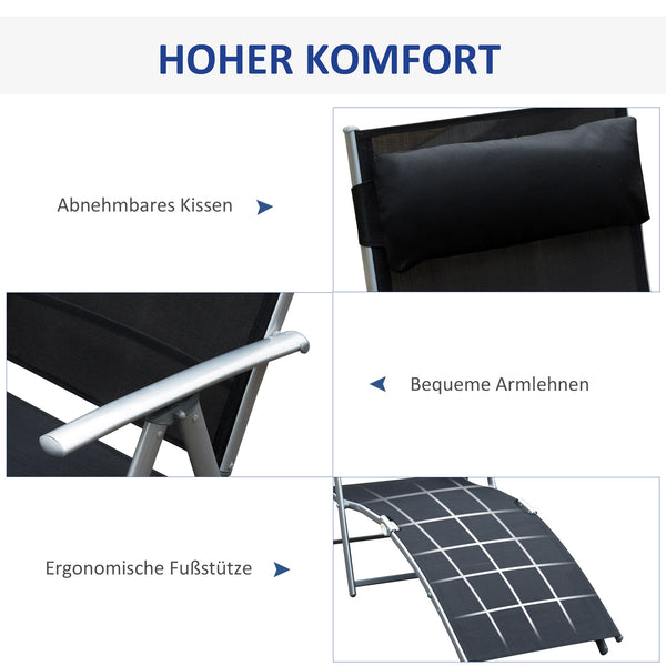 Klappbare Liegestuhl mit Kissen 137x635x1005cm Schwarz