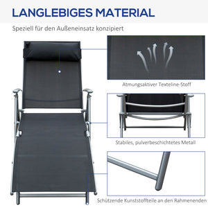 Klappbare Liegestuhl mit Kissen 137x635x1005cm Schwarz