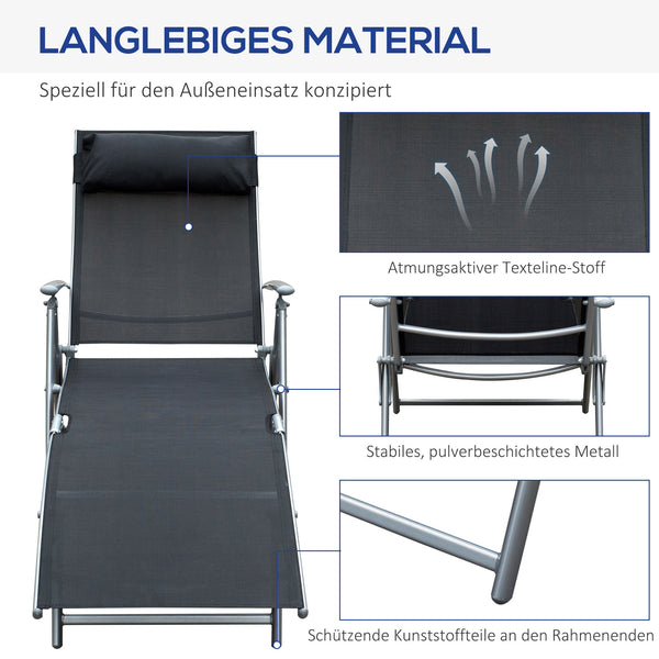 Klappbare Liegestuhl mit Kissen 137x635x1005cm Schwarz