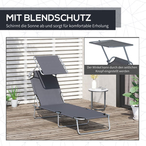 Klappbare Liegestuhl mit Sonnenschutz 187x58x36cm Grau