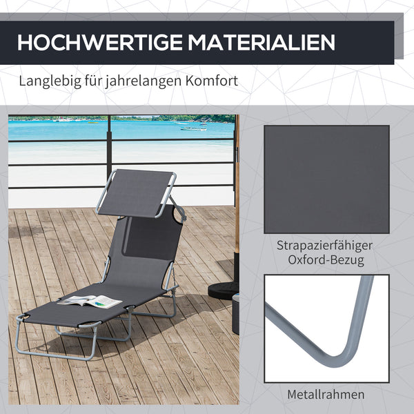 Klappbare Liegestuhl mit Sonnenschutz 187x58x36cm Grau