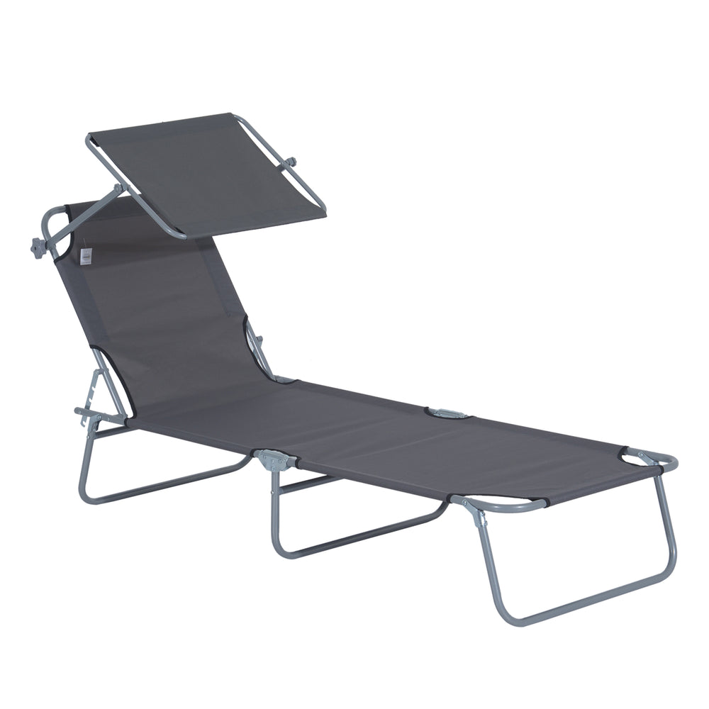 Lettino prendisole pieghevole con parasole 187x58x36cm Grigio