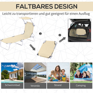 Klappbare Sonnenliege mit Sonnenschutz Beige