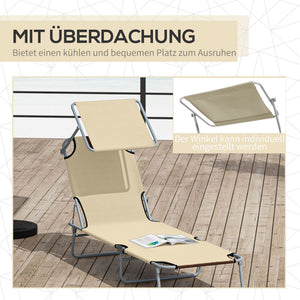 Klappbare Sonnenliege mit Sonnenschutz Beige