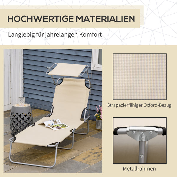 Klappbare Sonnenliege mit Sonnenschutz Beige