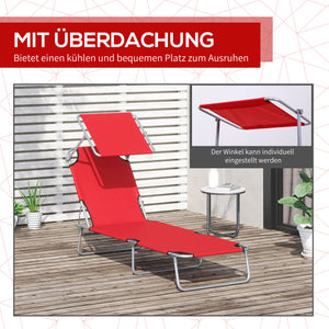 Klappbare Sonnenliege mit Sonnenschutz Rot