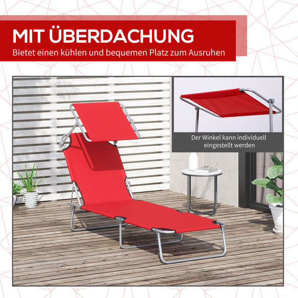 Klappbare Sonnenliege mit Sonnenschutz Rot