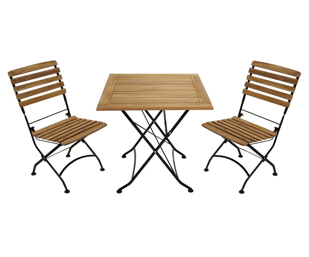 Klappgarnitur JAKARTA 3-teilig, Flachstahl schwarz + Teak, FSC®-zertifiziert