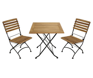 Klappgarnitur JAKARTA 3-teilig, Flachstahl schwarz + Teak, FSC®-zertifiziert