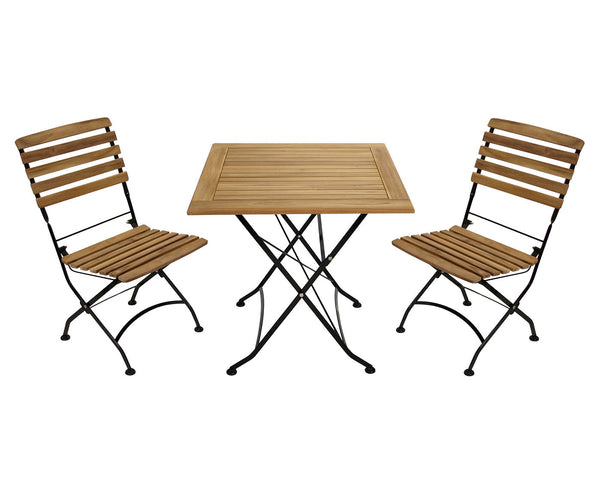 Klappgarnitur JAKARTA 3-teilig, Flachstahl schwarz + Teak, FSC®-zertifiziert