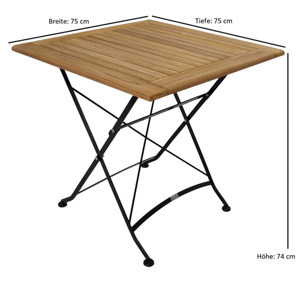 Klappgarnitur JAKARTA 3-teilig, Flachstahl schwarz + Teak, FSC®-zertifiziert