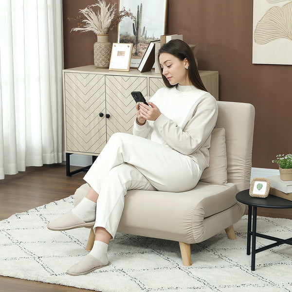 Klappsessel mit Bettfunktion verstellbar in Samtoptik beige