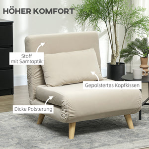 Klappsessel mit Bettfunktion verstellbar in Samtoptik beige