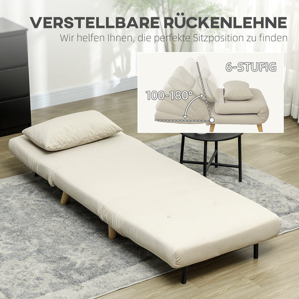 Klappsessel mit Bettfunktion verstellbar in Samtoptik beige