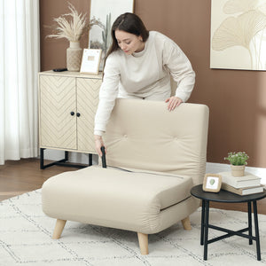 Klappsessel mit Bettfunktion verstellbar in Samtoptik beige