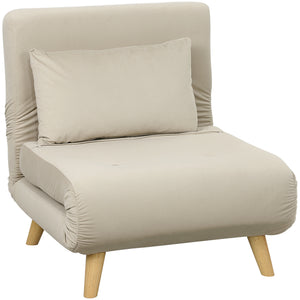 Klappsessel mit Bettfunktion verstellbar in Samtoptik beige