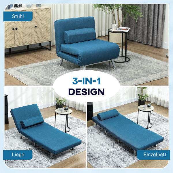 Klappsessel Relaxsessel mit Bettfunktion verstellbar Leinenoptik blau