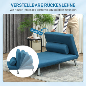 Klappsessel Relaxsessel mit Bettfunktion verstellbar Leinenoptik blau