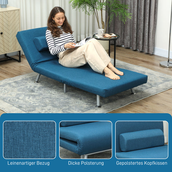 Klappsessel Relaxsessel mit Bettfunktion verstellbar Leinenoptik blau