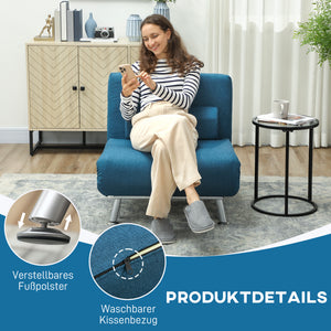 Klappsessel Relaxsessel mit Bettfunktion verstellbar Leinenoptik blau