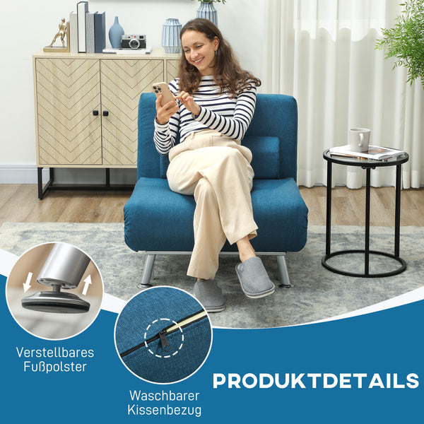 Klappsessel Relaxsessel mit Bettfunktion verstellbar Leinenoptik blau