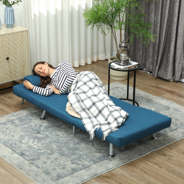 Klappsessel Relaxsessel mit Bettfunktion verstellbar Leinenoptik blau