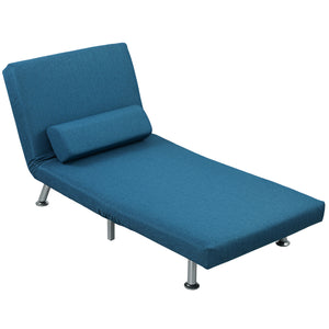 Klappsessel Relaxsessel mit Bettfunktion verstellbar Leinenoptik blau
