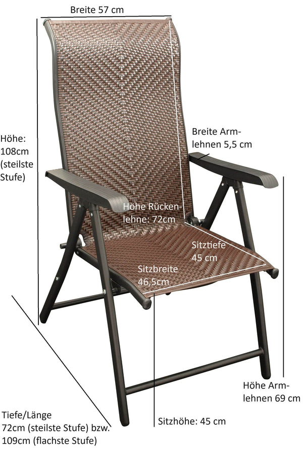 Klappsessel ANTIBES Hochlehner, Metall + Polyrattan braun, klappbar, 2 Stück