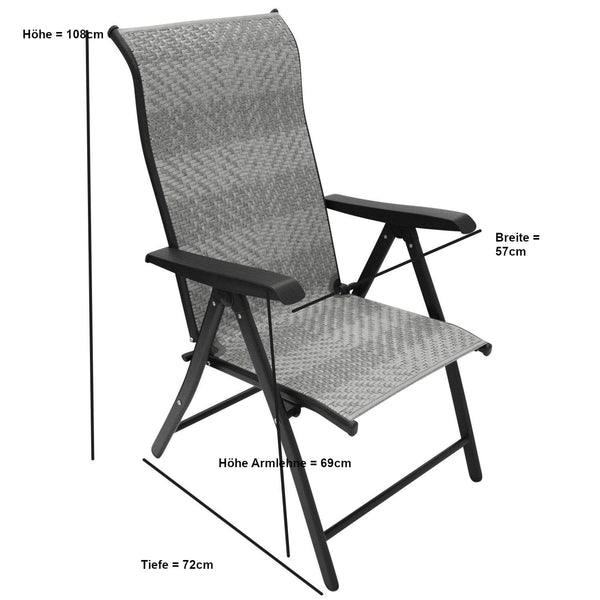 Klappsessel ANTIBES Hochlehner, Metall + Polyrattan grau, klappbar