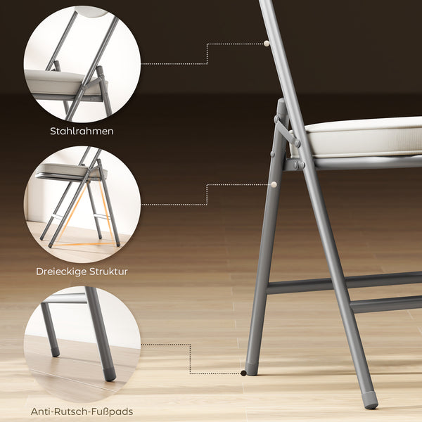Klappstühle 4er-Set gepolstert faltbar mit Metallrahmen cremeweiss