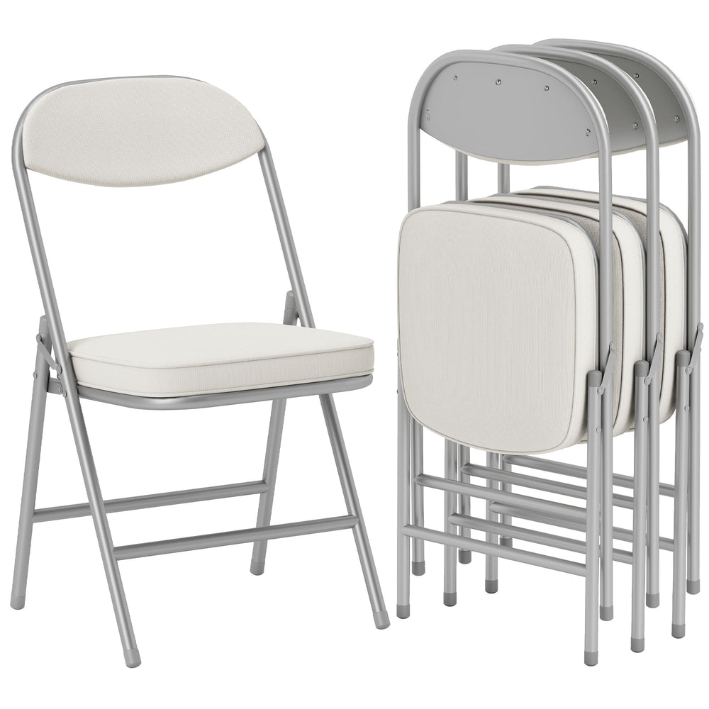 Klappstühle 4er-Set gepolstert faltbar mit Metallrahmen cremeweiss