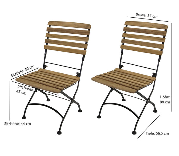 Klappstuhl JAKARTA, Flachstahl schwarz + Teakholz, 2 Stück, FSC®-zertifiziert