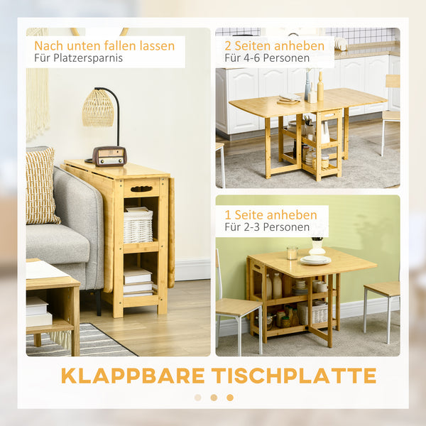 Klapptisch aus Bambus mit Ablagefächern Naturholz