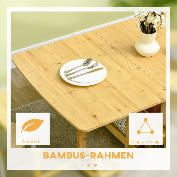 Klapptisch aus Bambus mit Ablagefächern Naturholz