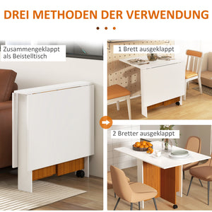 Klapptisch mit Rollen klappbare Arbeitsplatte Beistelltisch Weiss