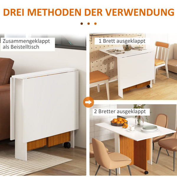 Klapptisch mit Rollen klappbare Arbeitsplatte Beistelltisch Weiss