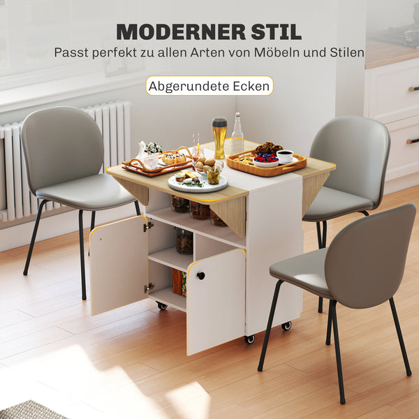 Klapptisch klappbar mit Stauraum und Rollen weiss naturholz