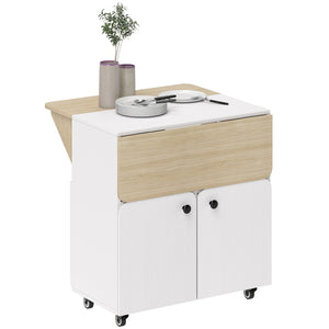 Klapptisch klappbar mit Stauraum und Rollen weiss naturholz