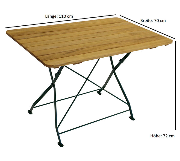 Klapptisch BAD TÖLZ 70x110cm rechteckig, Flachstahl grün + Robinie