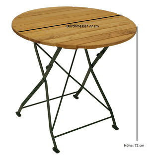 Klapptisch BAD TÖLZ 77cm rund, Flachstahl grün + Robinie