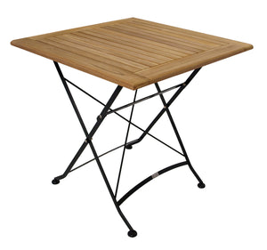 Klapptisch JAKARTA 75x75cm, Flachstahl schwarz + Teakholz, FSC®-zertifiziert