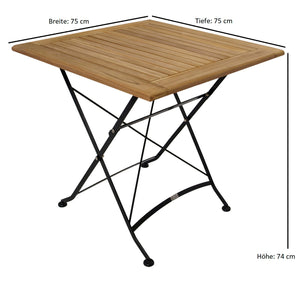 Klapptisch JAKARTA 75x75cm, Flachstahl schwarz + Teakholz, FSC®-zertifiziert