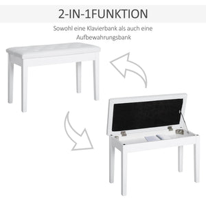 Klavierbank mit Stauraum gepolstert für Piano und Keyboard weiss