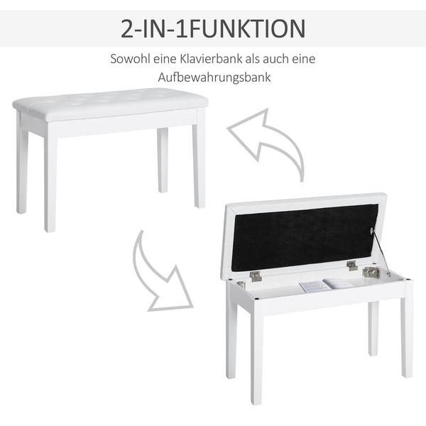 Klavierbank mit Stauraum gepolstert für Piano und Keyboard weiss