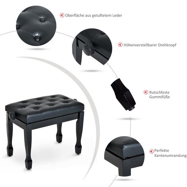 Klavierhocker höhenverstellbar für Piano Keyboard Kunstleder schwarz